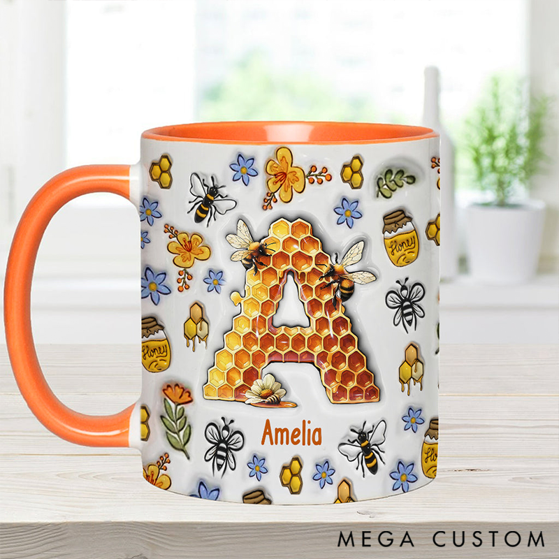 Personalized Stunning Bee Letter Mug Adorned with 3D Tool Embellishments Custom Name Engraved Mug for Avid Garden Lovers