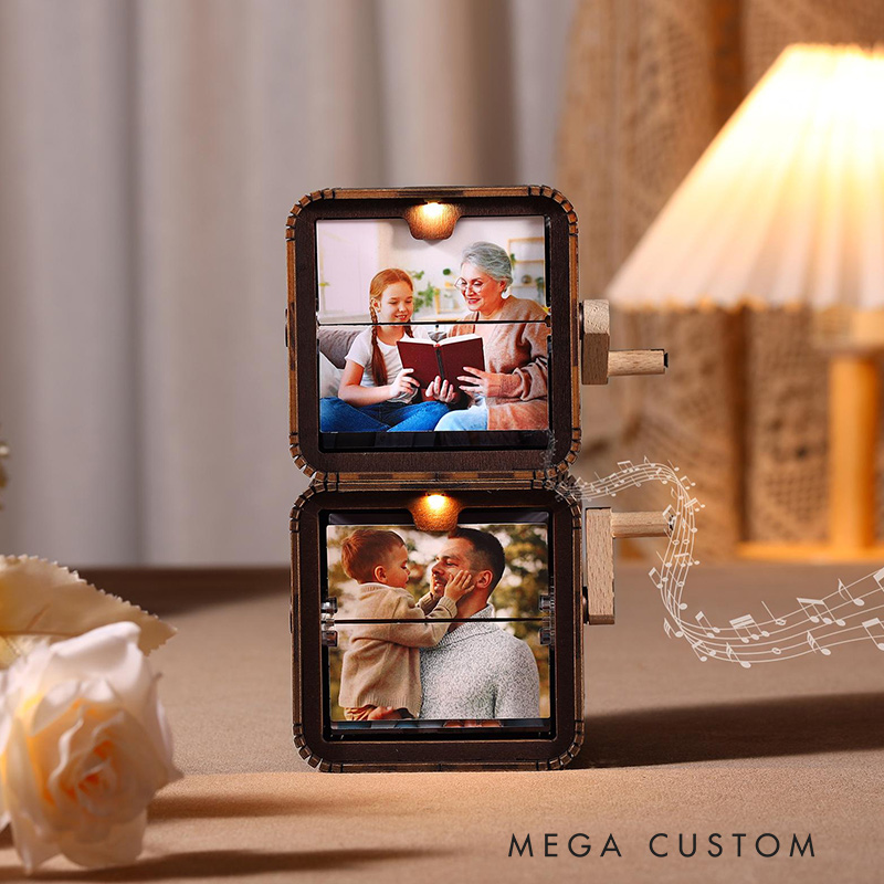 Personalized Photo Flipbook Animation Music Box Custom Crank Photobox Picture Box Custom wooden Photo Book with Light Custom Photo Flipbook Frame