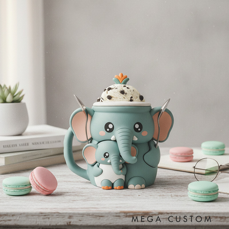 Personalized Adorable Elephant Ice Cream Cozy Pint Holder 3D Printed with Spoon Slots for Mom Kids Ice Cream Lover
