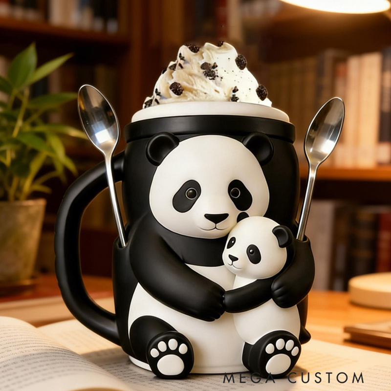 Personalized Adorable Panda Ice Cream Cozy Pint Holder 3D Printed with Spoon Slots for Mom Kids Ice Cream Lover