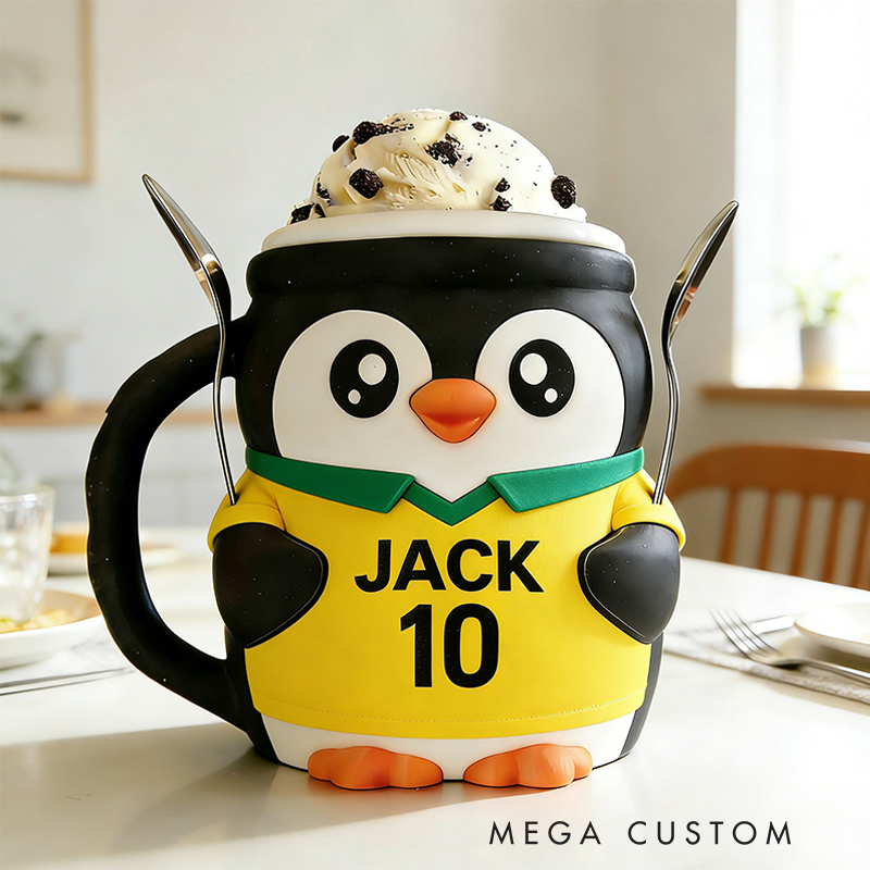 Personalized Soccer World Cup Penguin Ice Cream Pint Holder 3D Printed with Spoon Slots & Snack Drawer with Custom Details for Soccer Fans