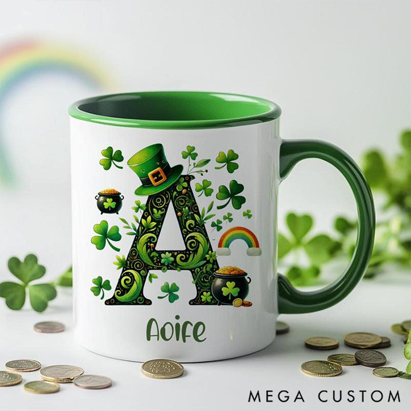 Personalized Irish Shamrock St. Patricks Day Initial Mug for Avid Garden Lovers