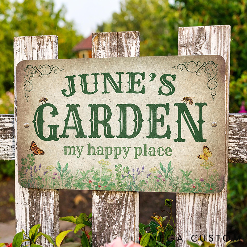 Personalized Metal Garden Sign Rustic Pollinator Custom Outdoor Decor Gifts for Her Garden Lover Gift