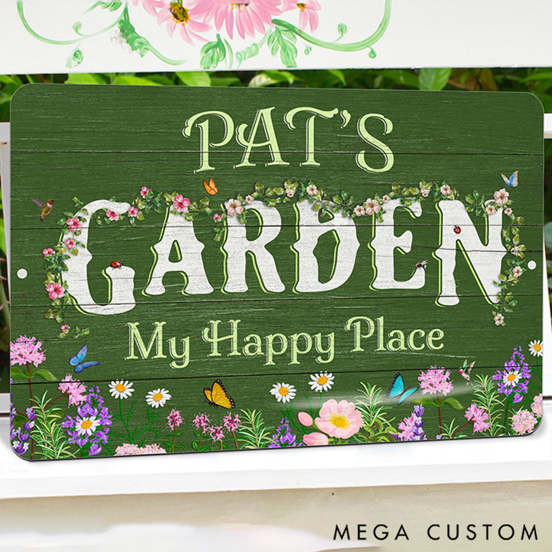 Personalized Metal Garden Sign Weathered Wood Design Rustic Pollinator Custom Outdoor Decor Gifts for Her Garden Lover Gift 