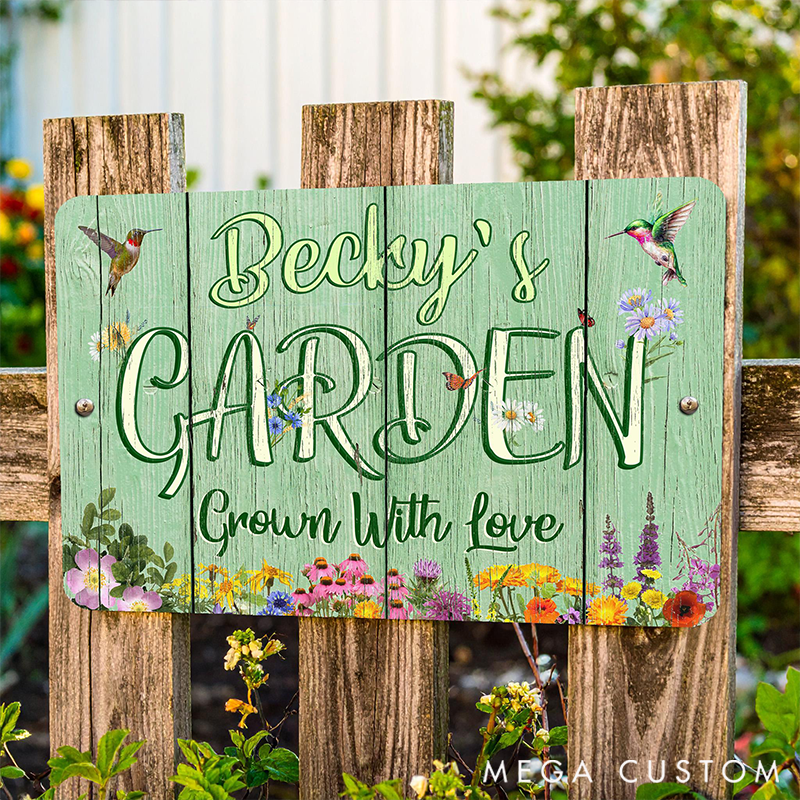 Personalized Metal Garden Sign Mint Green Farmhouse Decor Custom Outdoor Decor Gifts for Mom Garden Lover Gift
