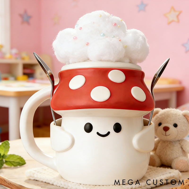 Personalized Cutea Mushroom Ice Cream Pint Holder with Spoon Slots Eco-Friendly 3D Print for Gardening Lovers