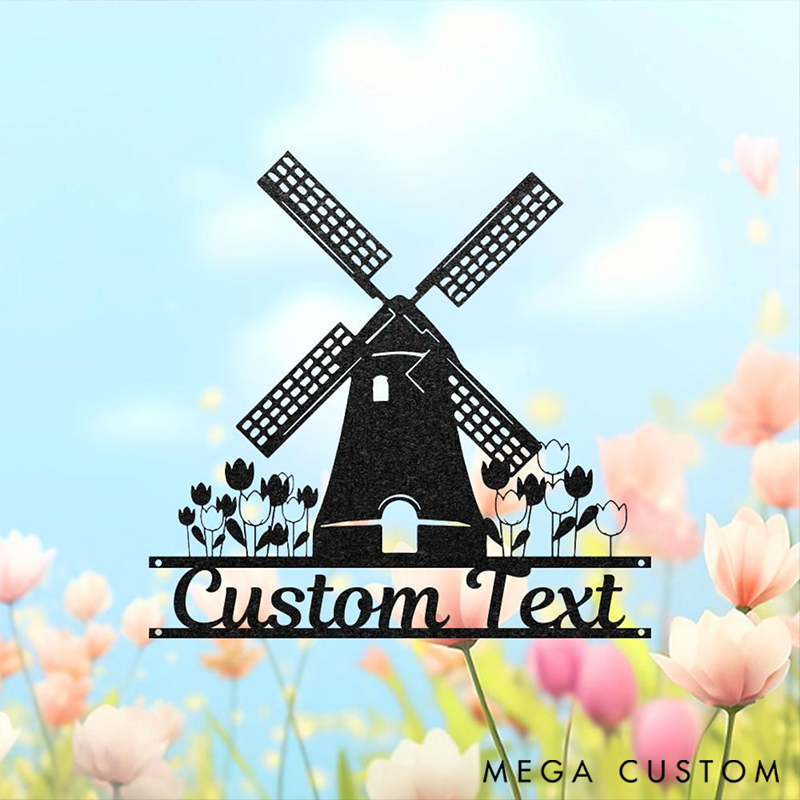 Personalized Windmill Sign Custom Name Monogram Wall Art Outdoor Patio Decor Garden Sign Barn Decor Farmhouse Decor