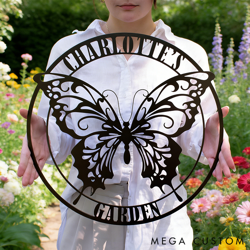 Personalized Custom Butterfly Garden Metal Yard Sign Gift for Her