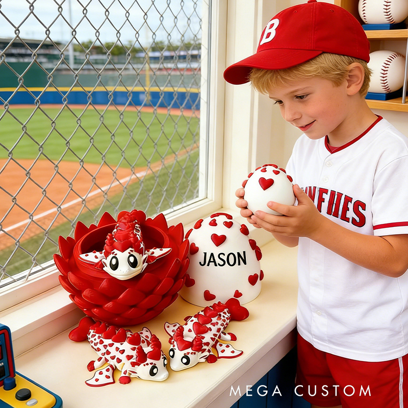 Personalized 3D Printed Baseball Heart Dragon and Egg Toy Set with Custom Name for Kids and Fans 