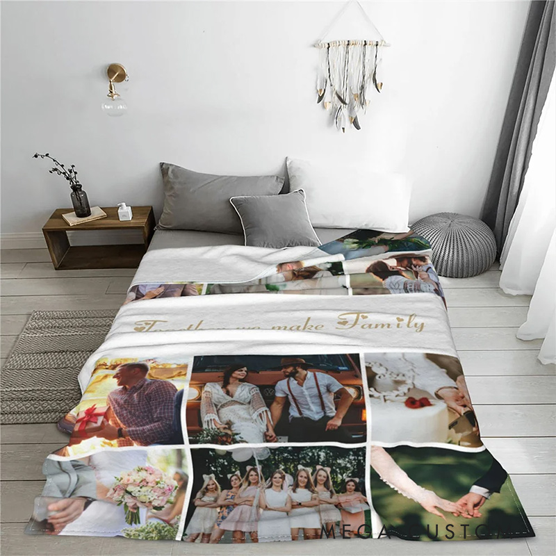 Personalized 12 Photos Collage Super Soft Blanket with Text Gift for Family 