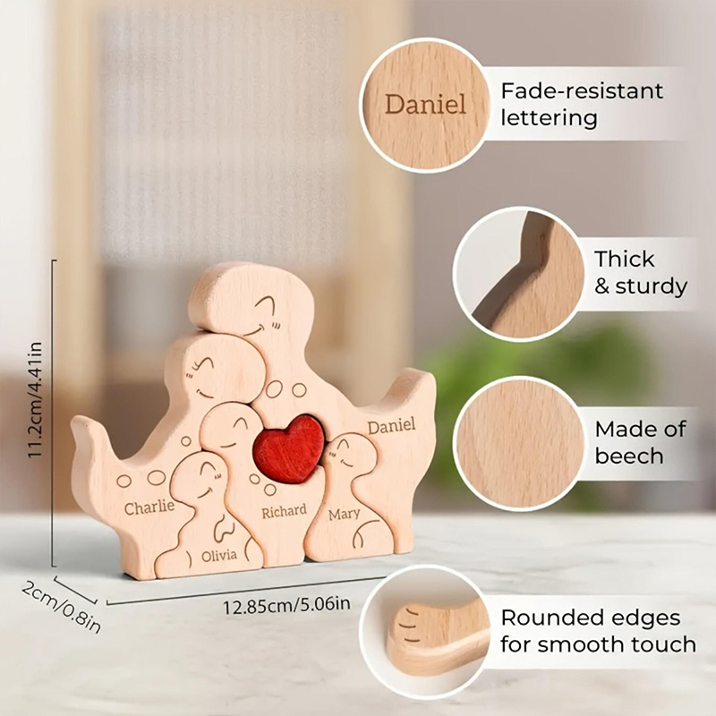 Personalized Wood Dinosaur Figurine Cuddling Decoration Hand-Carved Dinosaur for Family Keepsake Gifts