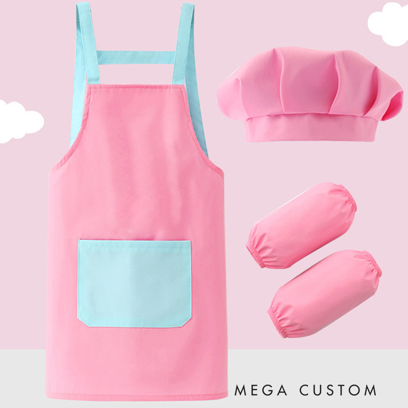 Personalized Highland Cow Kid Baking Apron with Name Initial Set of 3 Waterproof Apron with Hat Sleeve Birthday Gift for Kids