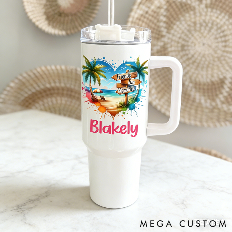 Personalized Vacation Tumbler Cruise gift Tumbler Travel Cup with Lid & Straw Custom Name Beach or Trip Gift Insulated Summer Tumbler
