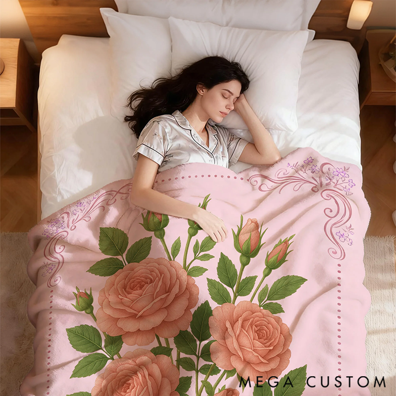 Personalized Multicolor Birth Flower Throw Blanket with Name Birthday Gift for Gardening Lover