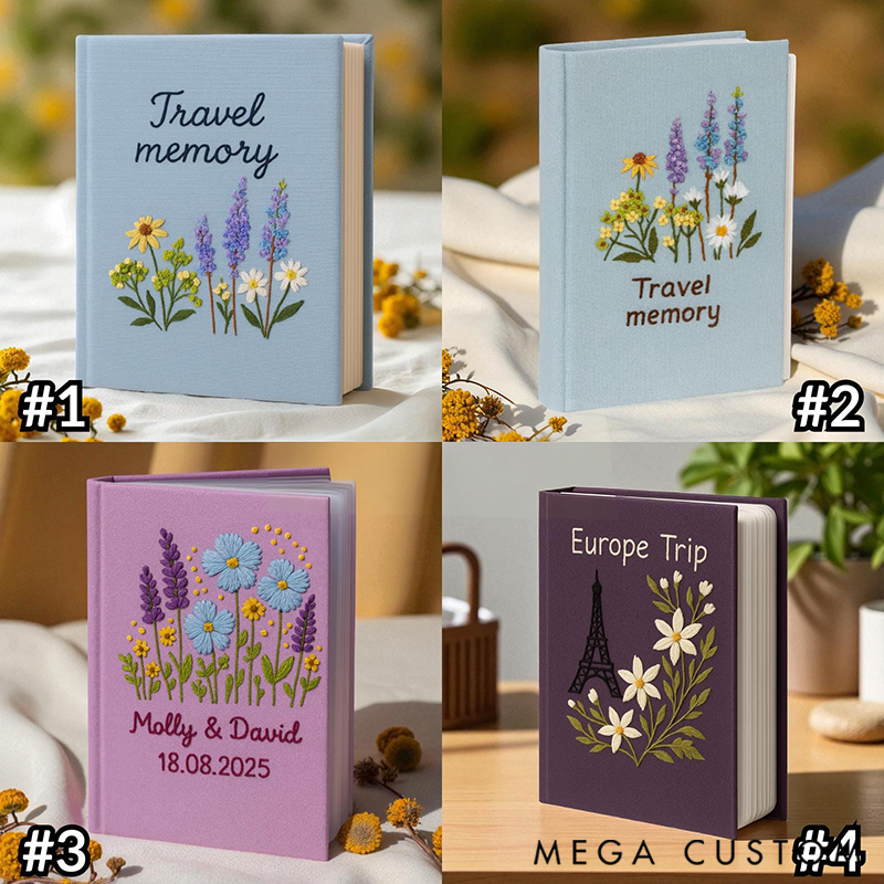 Personalized Travel Embroidered Photo Album Handmade Travel Memory Book Adventure Keepsake Album Vacation Photo Book Wanderlust Travel Unique Gift for Traveling Lover