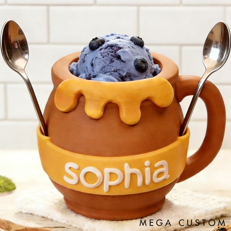  Personalized Cute Honey-Pot Ice Cream Pint Holder with Spoon Slots Eco-Friendly 3D Print for Gardening Lovers