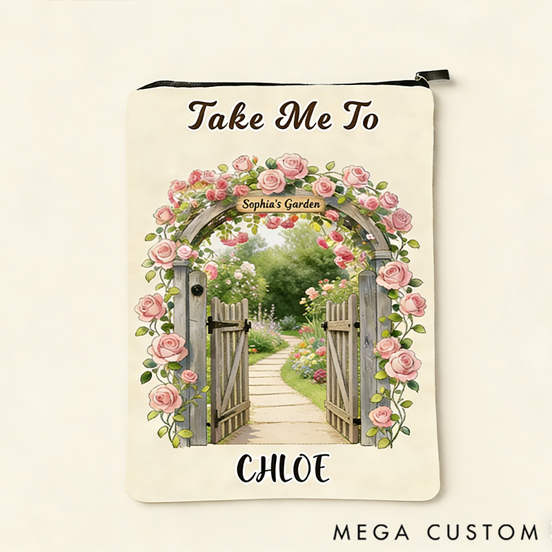 Personalized Take Me to Garden Book Sleeve Cover with Name Zipper and Front Pocket Birthday Christmas Gift for Gardening Lovers