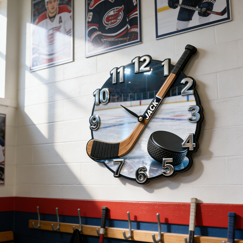 Personalized Ice Hockey Stick Wall Clock with Custom Name for Ice Hockey Lovers