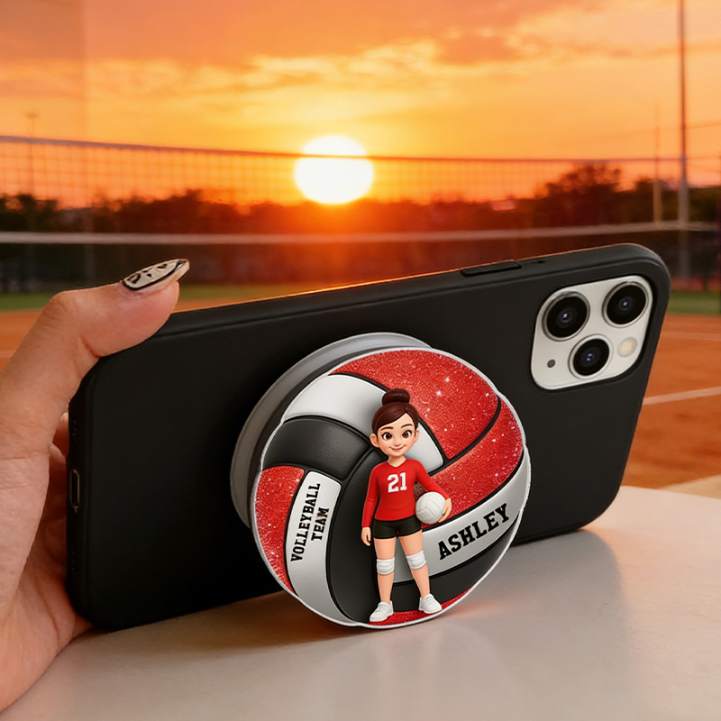 Personalized Volleyball Girl 3D Effect Magnetic Phone Grip with Custom Name and Player Design Gift for Teen Girl, Teen Boy, Girlfriend 