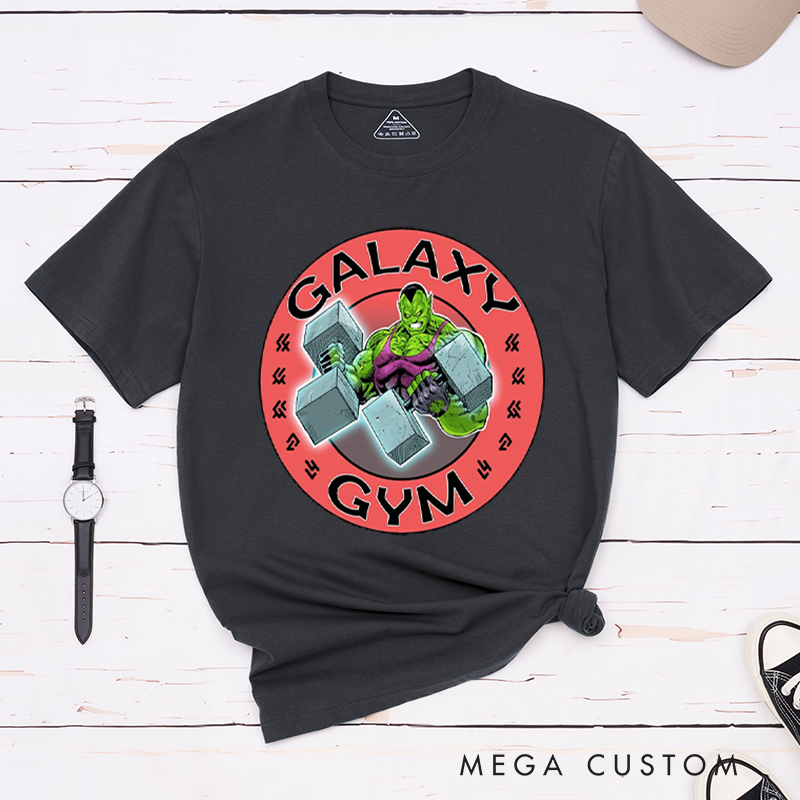 Personalized Cosmic Gym T-Shirt with a Unique Green Alien Character for Fitness Enthusiasts Bodybuilders and Gym Lovers