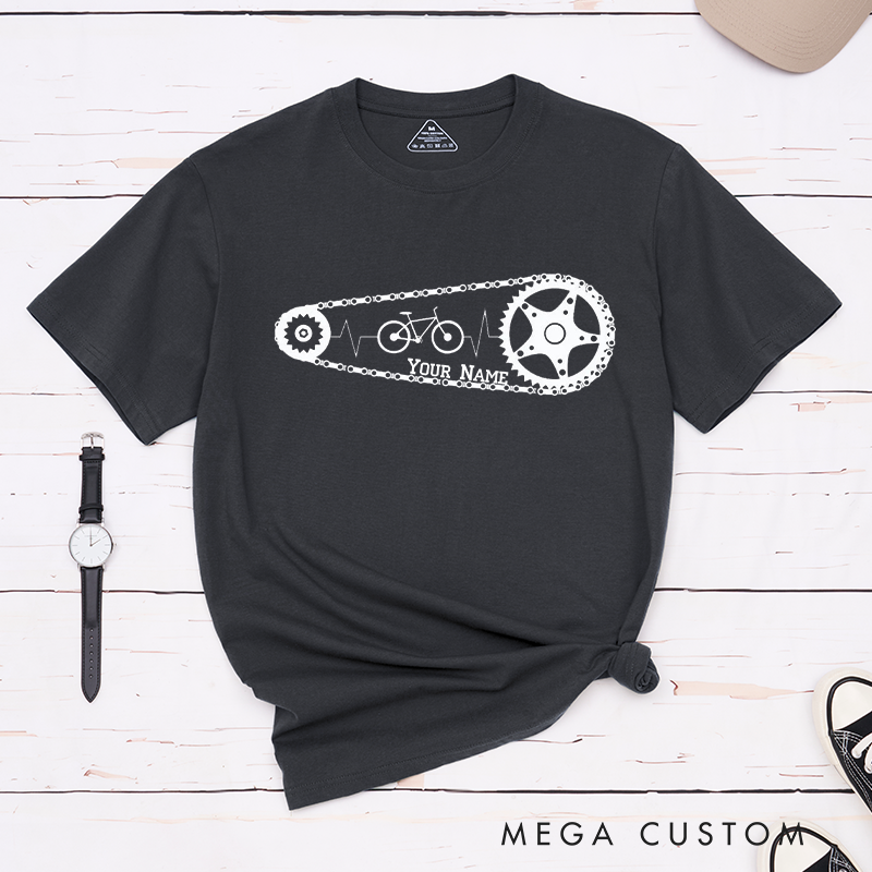 Personalized Cycling Chain T-Shirt with a Heartbeat Motif for Outdoor Adventures Riding Cycling Biking Enthusiasts