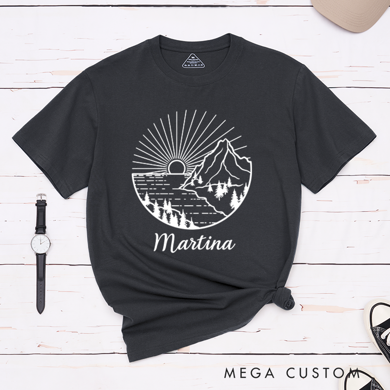 Personalized Sun and Mountain Adventure T-Shirt  Gift For Camper Hiking Outdoors Nature Lover