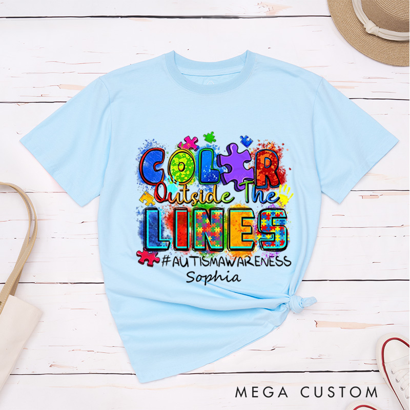Personalized Color Outside the Lines Autism Awareness T-Shirt Neurodiversity Shirt