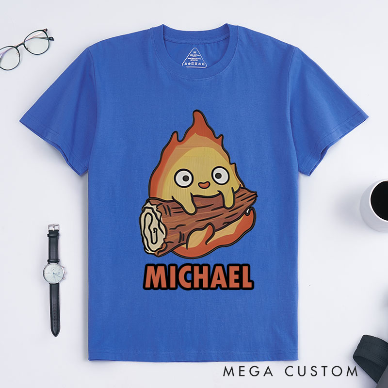 Personalized Firefighter T-Shirts Cute Flame with Log Character Fashion Design T-Shirts