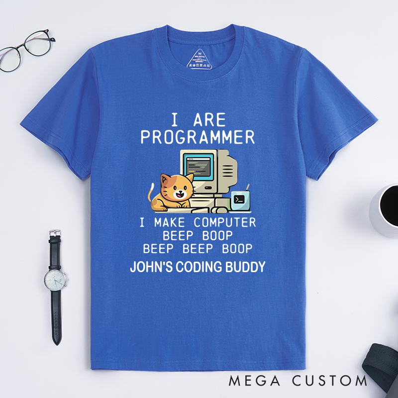 Personalized Programmer Cat T-Shirt IT Programmer Technology Lover Shirt Gift for Geek Nerd Computer