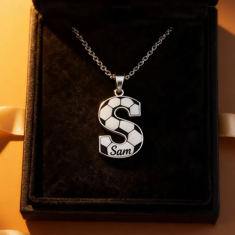 Personalized Soccer Necklace with Custom Initial and Name for Sports Fans