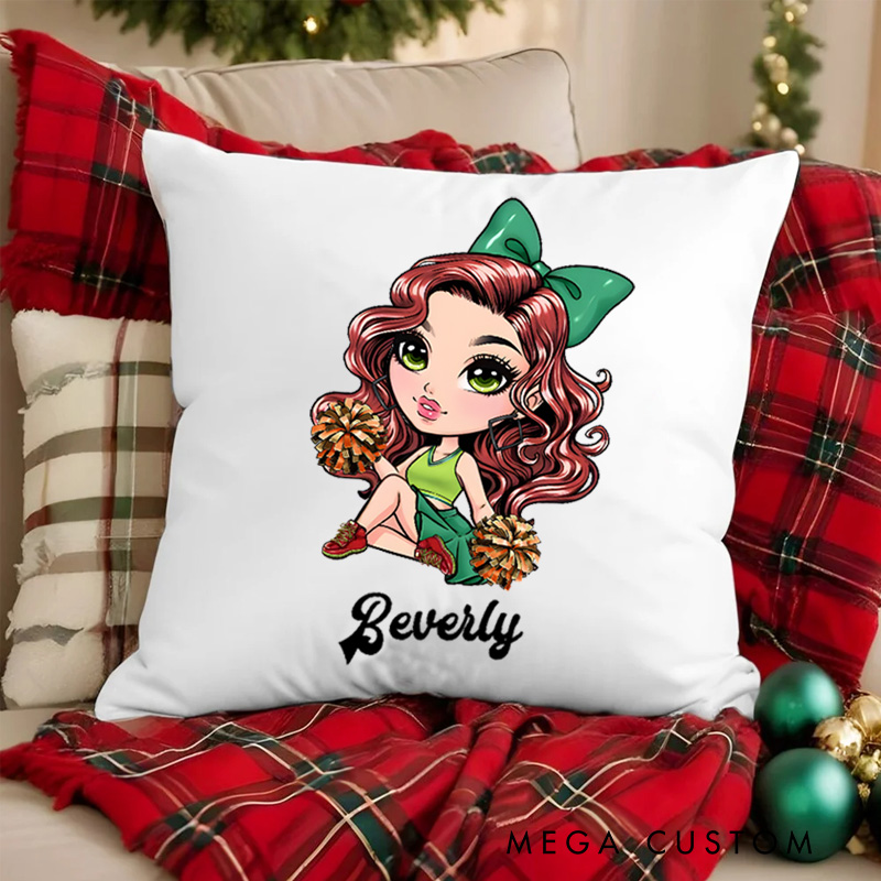 Personalized Cheerleader Pillow with Custom Name and Cartoon Design