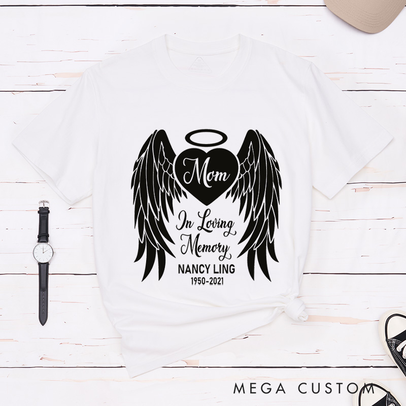 Personalized In Loving Memory Shirt Angel Wings Family Memorial Tees Always In My Heart Bereavement Shirt