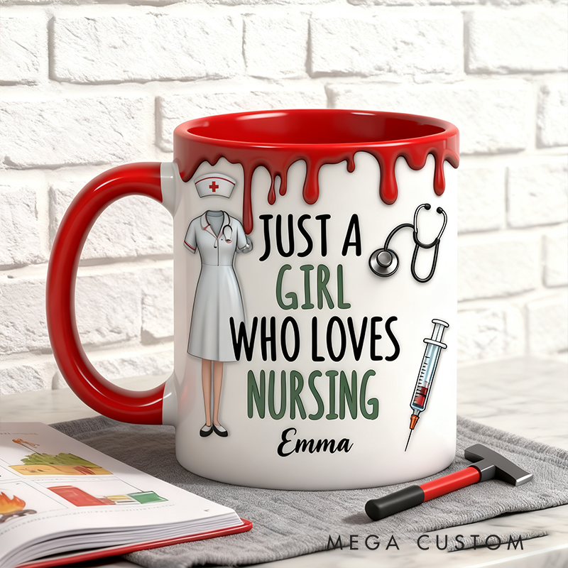 Personalized Nurse Mugs Custom Just a Girl Who Loves Nursing Drip Design Mug Registered Nurse Mug