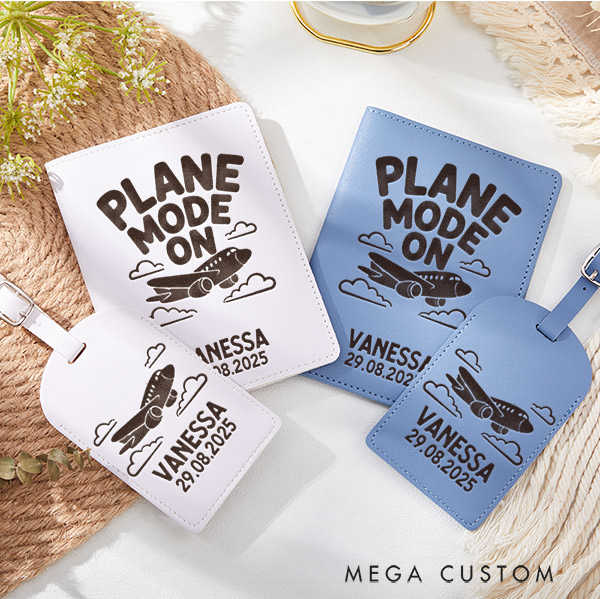 Personalized Plane Mode On Passport Holder and Luggage Tag Set for Traveling Lovers Personalized Travel Gifts