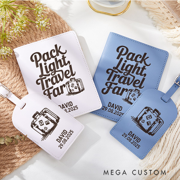Personalized Pack Light Travel Far Passport Holder and Luggage Tag Set for Traveling Lovers Personalized Traveler Gifts