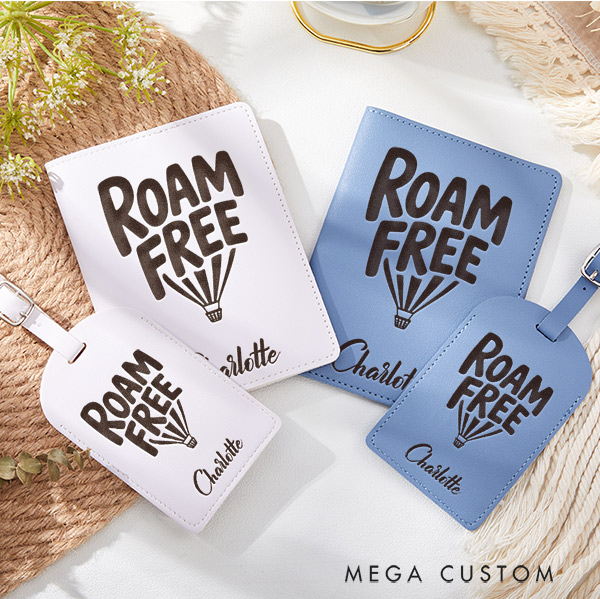 Personalized Roam Free Passport Holder and Luggage Tag Set for Traveling Lovers Personalized Travel Gifts