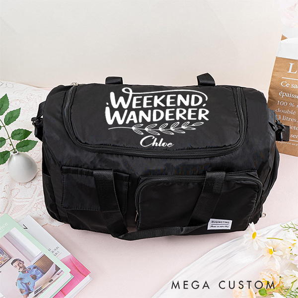 Personalized Weekend Wanderer Duffle Bag for Traveling Lovers Polyester Weekender Girls Trip Gift Waterproof Overnight Bag for Travelers