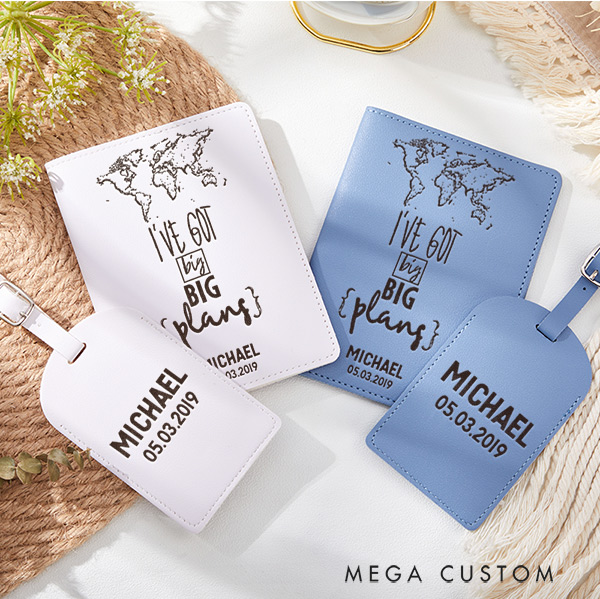 Personalized I've Got Big Plans Passport Holder and Luggage Tag Set Custom Gift for Traveling Lovers