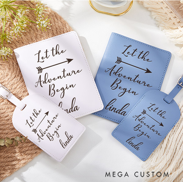 Personalized Let the Adventure Begin Passport Holder and Luggage Tag Set Gift for Traveling Lovers Traveler Gift