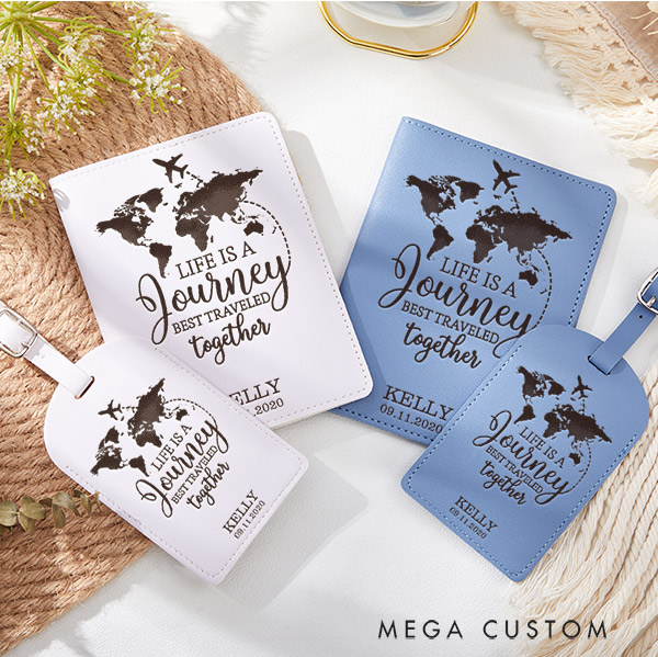 Personalized Life Is a Journey Passport Holder and Luggage Tag Set Gift for Traveling Lovers Traveler Gift