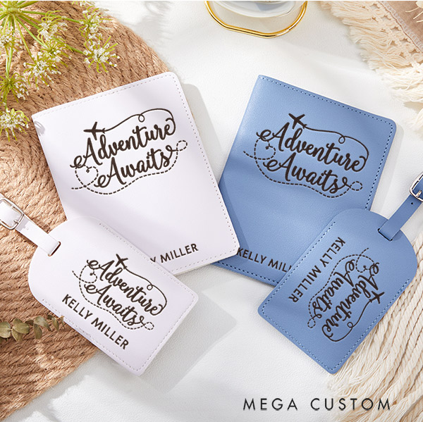 Personalized Adventure Awaits Passport Holder and Luggage Tag Set Gift for Traveling Lovers Traveler Gift