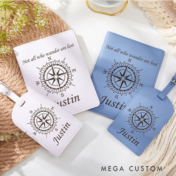 Personalized Travel Passport Holder and Luggage Tag Set Gift for Traveling Lovers Leather Passport Cover