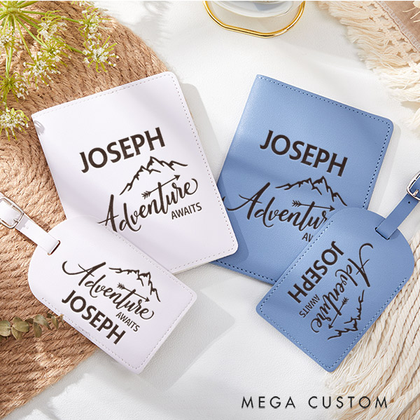 Personalized Adventure Awaits Passport Holder and Luggage Tag Set for Traveling Lovers Personalized Travel Gifts