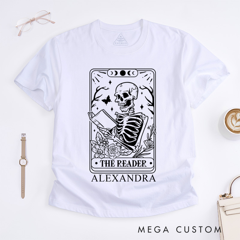 Personalized The Reader Tarot Card Shirt Skeleton Classic T-Shirts Reading Shirt Book Lover Shirt Gift Librarian Shirt Reader Gift