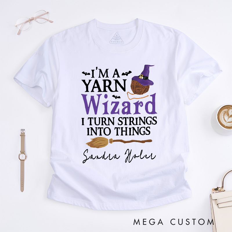 Personalized I'm a Yarn Wizard Classic T-Shirts Knit Gift Knitting Gifts Knitter Tee