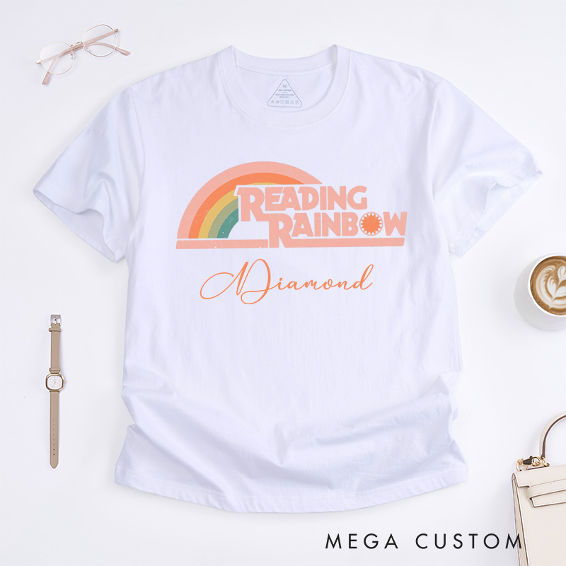 Personalized Reading Rainbow Classic T-Shirts Love to Read Tee Funny Librarian Tee with Name Reading Retro Tshirt Book Lover Shirt Gift for Reader