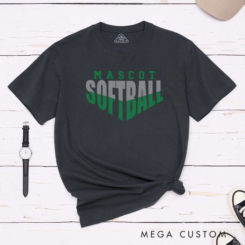 Personalized Softball T-Shirt Design Featuring Custom Team Name Bold Split-Tone Typography Dynamic Angular Layout and Modern Sports Aesthetic
