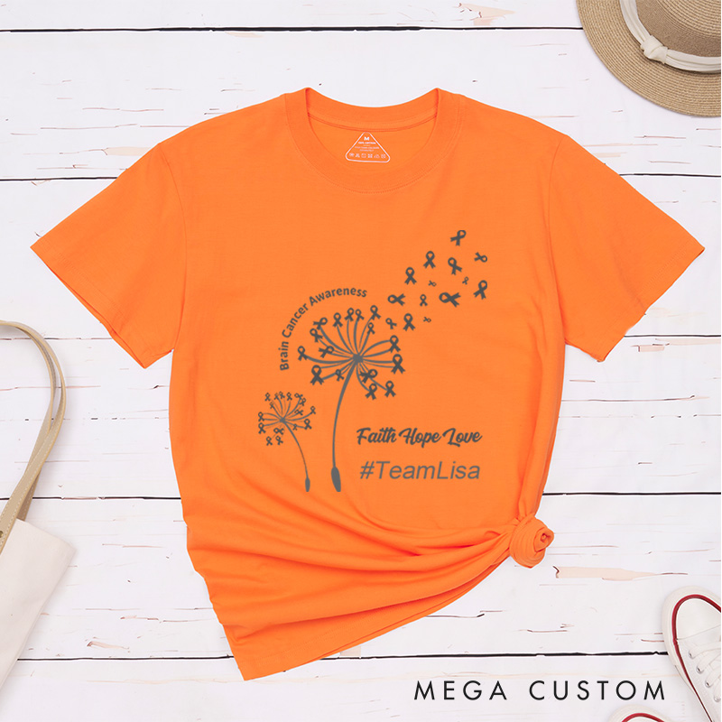 Personalized Brain Cancer Awareness Faith Hope Love Cancer Support T-Shirt