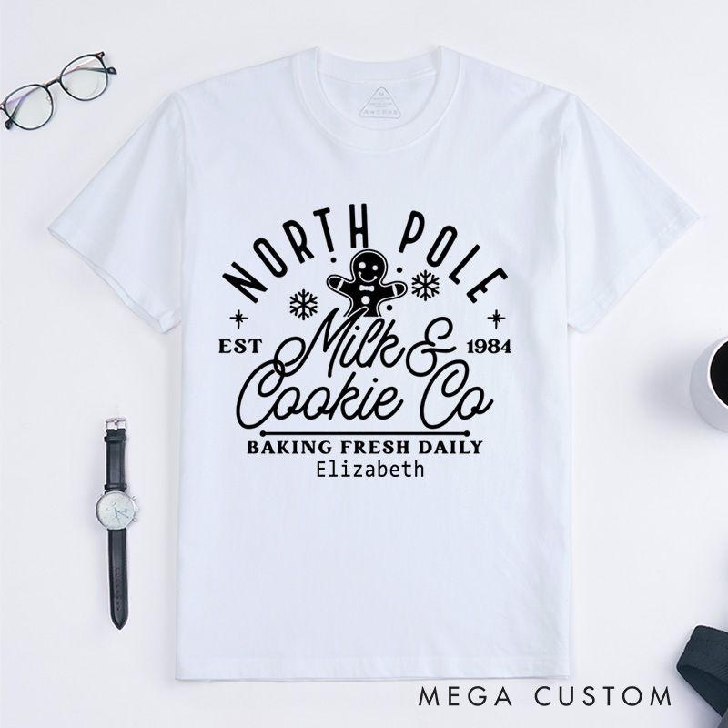 Personalized North Pole Milk and Cookie Co Classic T-Shirts Christmas Baking Christmas Cookie Shirt Gingerbread Christmas Gift