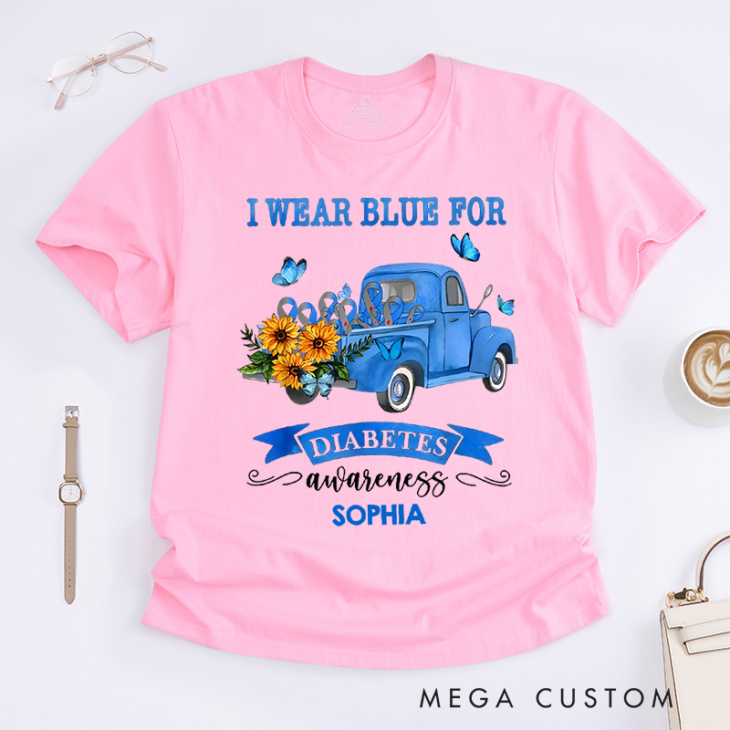 Personalized I Wear Blue for Diabetes Awareness T-Shirt Caring Gifts for the Sick